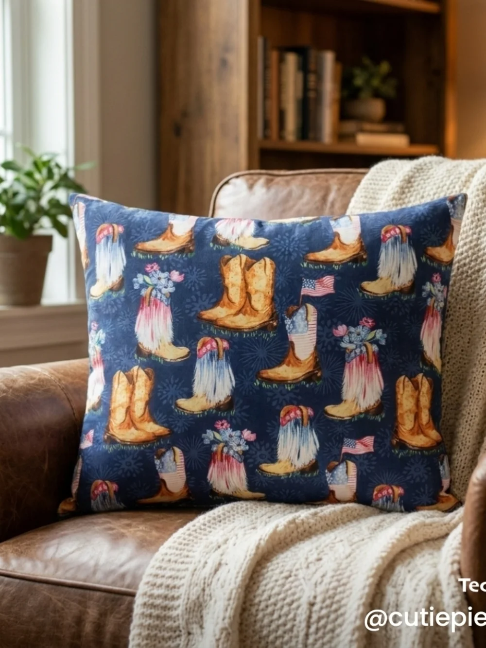 Home Holiday Decorative Pillow - Blue Western Boot Pattern